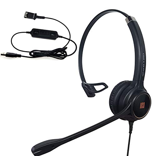 IPD IPH-250 USB Headset with Noise Cancelling Microphone for Office and Call cengter- Compatible with Skype, Microsoft Teams, Cisco Jabber, Avaya One-X and Other Soft Phones - color: Leather Cushion, style: Monaural