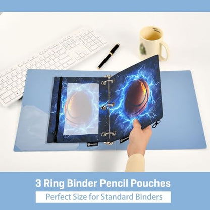 2 Pack Pencil Pouch for 3 Ring Binder Blue Lightning Basketball Pencil Case Pouch with Clear Window Zipper Binder Pencil Pouches Pen Bag for Office School Supplies - color: Blue Lightning Basketball