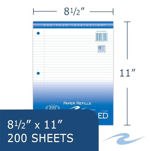 Roaring Spring Loose Leaf Paper, 200 Sheets Per Pack, 8"x11" White 15# College Ruled Notebook Filler Paper With Margin, 3-hole Punched, Proudly Made in the USA (Pack of 12) - size: 200 Sheets (Pack of 12), style: Case