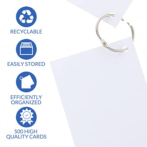 Yexiya 500 Pcs Index Cards with Rings Study Supplies Punched Lined Flash Cards with Holes Ruled Single Hole Notes and Metal Rings for Adults Office(4 x 6 Inch,Blank White) - color: Blank White, size: 4 x 6 Inch