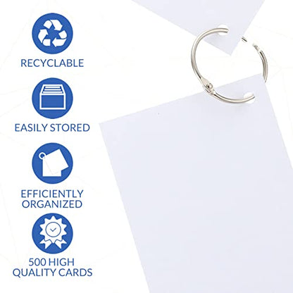 Yexiya 500 Pcs Index Cards with Rings Study Supplies Punched Lined Flash Cards with Holes Ruled Single Hole Notes and Metal Rings for Adults Office(4 x 6 Inch,Blank White) - color: Blank White, size: 4 x 6 Inch