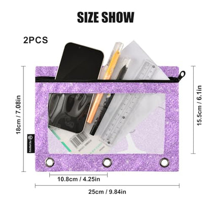 Personalized Pencil Pouch for 3 Ring Binder Lilac Shiny Glitter Custom Pencil Pouches Case Binder Cosmetic Bag 2 Pack for Office School College Supplies - color: Lilac Shiny Glitter