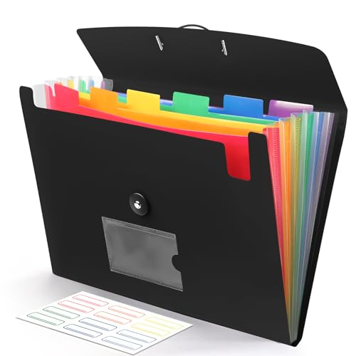 Accordian File Organizer 7 Pocket Expanding File Folder with Labels, Plastic Expandable File Folder for Documents Letter Size A4 Papers - Black - color: 01-black
