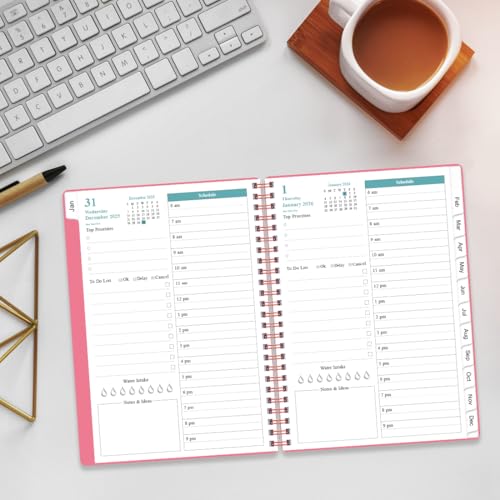 Daily Planner 2026 Full Page Per Day- 2026 Daily & Monthly Planner from January 2026 to December 2026, Day Planner 2026 with 12 Months Tabs, 6.4" x 8,5", Pink - color: Pink, size: 6.4" x 8.5"