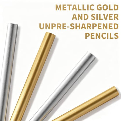 M&G Gleam Series 24 Pack HB Triangular Wood-Cased Pencils, Unsharpened with Matching Erasers, Smooth Writing Break-Resistant Core, Gold and Silver Solid Barrels for School Office Classroom Supplies - style: GLEAM