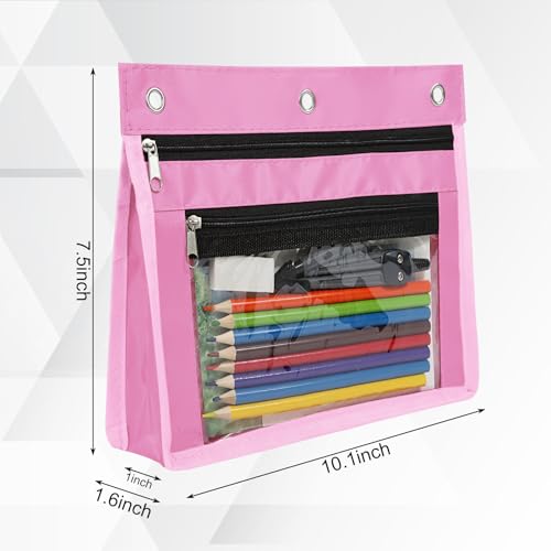 YoeeJob 18 Pack 1 Inch Expandable Zipper Pencil Pouches with Clear Window for 3 Ring Binder, Suitable for School & Office（Pink） - color: Pink