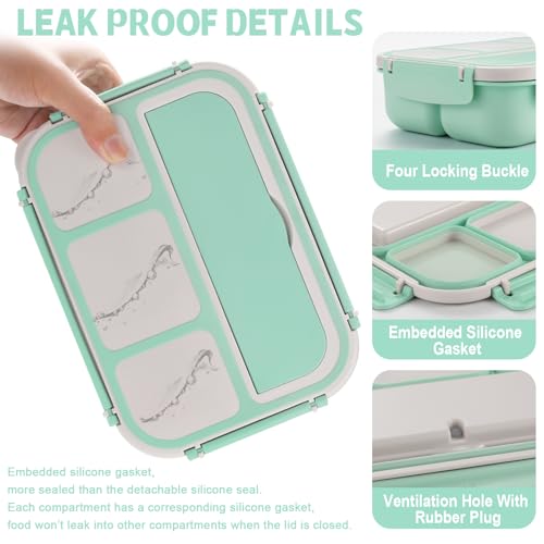 shell and turtle Bento Box Adult Lunch Box, Lunch Containers for Kids Girls Boys with 4 Compartments, Lunchable Food Container with Utensils, Sauce Jar, Muffin Liners, 40 Oz/5 Cup, Seafoam Green - color: Seafoam Green