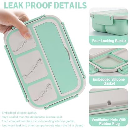 shell and turtle Bento Box Adult Lunch Box, Lunch Containers for Kids Girls Boys with 4 Compartments, Lunchable Food Container with Utensils, Sauce Jar, Muffin Liners, 40 Oz/5 Cup, Seafoam Green - color: Seafoam Green
