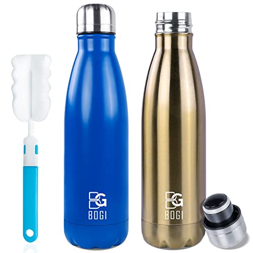 BOGI 2 Pack 17oz Insulated Water Bottle Double Wall Vacuum Stainless Steel Water Bottles, Leak Proof Metal Sports Water Bottle Keeps Drink Hot & Cold - Perfect for Outdoor Sports Camping (Cham+Dblue) - color: 2 Pack-Champagne+Dark Blue, size: 17 Ounces