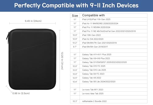 Dadanism 9-11 Inch Tablet Sleeve Bag Carrying Case, Black | Fits iPad (A16) 11th Gen 11", iPad 10th Gen 10.9" Air 5/4, iPad Air M4/Pro 11", iPad 9/8/7th 10.2", Galaxy Tab A11+ Plus 11" - color: Black, size: 9-11 inch