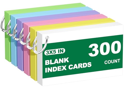 Blank Index Cards with Ring, 300PCS Blank Notecards 3 x 5 Flashcards for Studying，Unruled Flash Note Cards 3'' x 5'' Unlined Index Cards Bulk for College Nursing School Supplies, 6 Pack of 50, Colored - color: Blankcolors-3x5-300 w/r