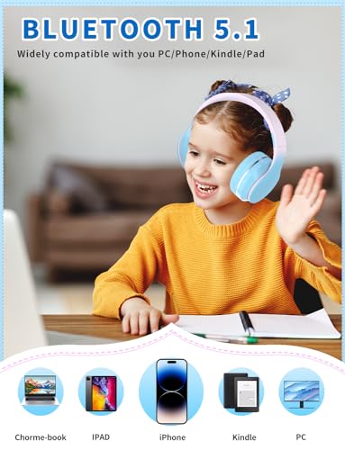 Bluetooth Kids Headphones,Wireless Kids Headphones Over Ear with Microphones,Stereo Sound ,10H Playtime, Foldable&Adjustable Children Headphone,Bluetooth Headset for Adults,School (Blue) - color: Blue