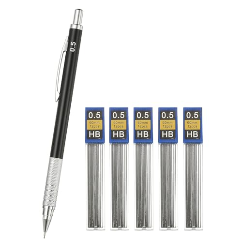 PATIKIL Mechanical Pencil 0.5mm, Lead Pencils Mechanical Holder Fine Point Automatic Metal Holder with 5Pcs Refills for Drawing Art Sketching Woodworking, Black - color: Black, size: 0.5mm