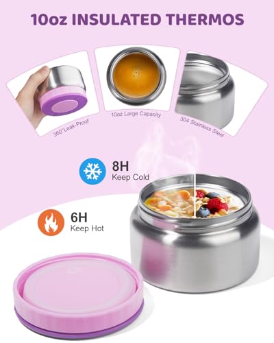 SOHIDA Bento Box with 10oz Soup Thermo: Kids Leakproof Lunch Box with 3 Compartments - Dishwasher Safe and BPA-Free - Vacuum Insulated Food Jar Suitable for Kids Back to School, Travel - Purple - color: Purple