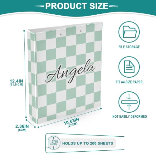 IHCVHQX Custom 3 Ring Binder 1.5 Inch Round Rings Green Checkerboard Personalized Name Binders Organizer Fashion View Binder with 2 Pockets for School Office Supplies - color: Multi18