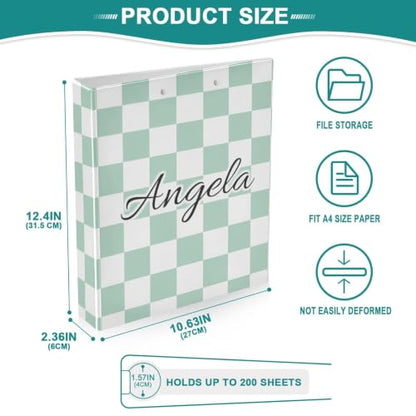 IHCVHQX Custom 3 Ring Binder 1.5 Inch Round Rings Green Checkerboard Personalized Name Binders Organizer Fashion View Binder with 2 Pockets for School Office Supplies - color: Multi18