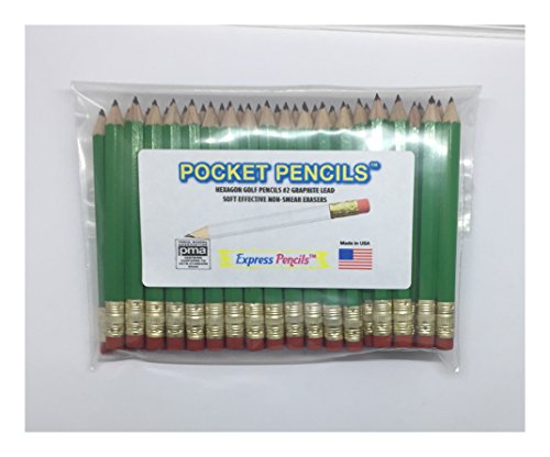 Express Pencils™ - Bright Green Golf Pencils with Eraser - Half, Pew, Short, Mini, Small, Non Toxic - Hexagon, Sharpened, #2 Pencil, Color - Bright Green Pkg of 36