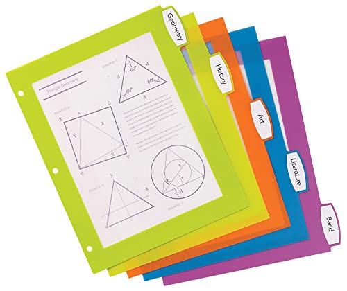 Avery Ultralast Big Tab Plastic Dividers for 3 Ring Binders, 5-Tab Set, Multicolor with White Labels, 1 Set (24900) - size: 5 Tab, style: 1 Set