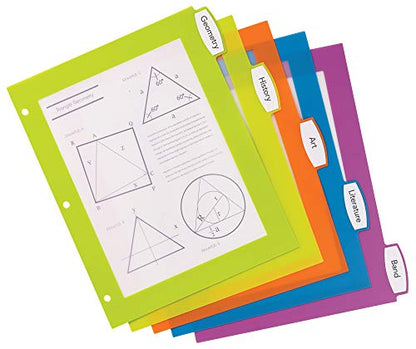 Avery Ultralast Big Tab Plastic Dividers for 3 Ring Binders, 5-Tab Set, Multicolor with White Labels, 1 Set (24900) - size: 5 Tab, style: 1 Set