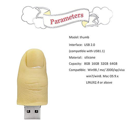 Cute USB Flash Drive Character Thumb Drive for Kids Students Gift Pendrive (16GB, Thumb Shape) - color: Finger shape, size: 16GB