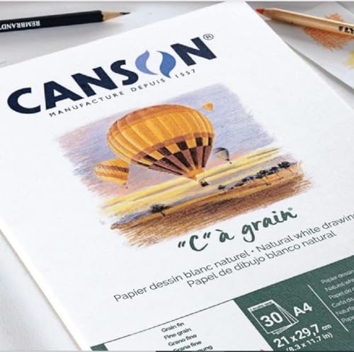 Canson "C à Grain A4 180g White Drawing & Sketching Paper Pad, 30 Sheets, Fine Grain Texture, Glued on Short Side, Ideal for Professional Artists - size: A4, style: 180gsm