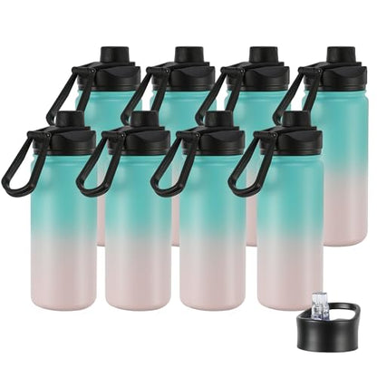 16 oz Insulated Water Bottle with Straw Lids, Stainless Steel Kids Water Bottles for School, Double Wall Vacuum Metal Water Bottle with Straw & Wide Mouth Lid, Bubble Gum 8 Pack - color: Bubble Gum, size: 16oz-8 Pack