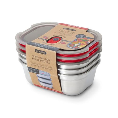 BLACK + BLUM Stainless Steel Microwave Safe Container Set | 20 oz x 3 | Leak Proof & Airtight, Metal Meal Prep Containers, Durable & Reusable, Stackable Food Storage, Lunches & Portion Prep - size: Small Box Set (600ml x 3)