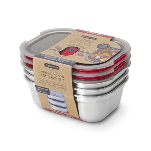 BLACK + BLUM Stainless Steel Microwave Safe Container Set | 20 oz x 3 | Leak Proof & Airtight, Metal Meal Prep Containers, Durable & Reusable, Stackable Food Storage, Lunches & Portion Prep - size: Small Box Set (600ml x 3)