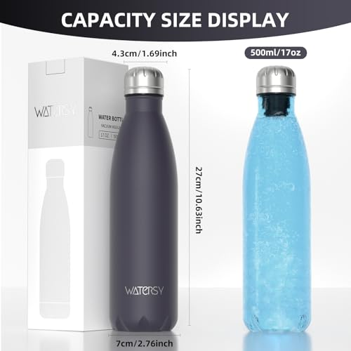 WATERSY Stainless Steel water bottles,17oz/500ml Insulated Water Bottles,Dark Purple metal water bottle Keeps Drink Cold and Hot,BPA Free kids water bottles for School,Gym,Travel,Sports - color: Dark Purple