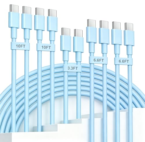 USB C to USB C Cable 5-Pack, Type C Cord | for iPad, iPhone 17 16 15 Pro Max, Galaxy S25/S24 USBC to USBC Cable[10/10/6.6/6.6/3.3FT] - color: Blue