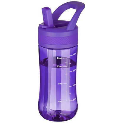 14oz Clear Kids Water Bottle with Straw Lid, BPA-Free Tritan, Measurement Scale, Sturdy Handle Wide Mouth Leak-proof Reusable Plastic Bottle for Boy& Girls, Back to School(Dark Purple) - color: Dark Purple