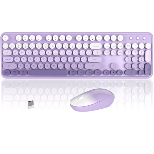 Colorful Wireless Keyboard and Mouse Combo, COVEVA 2.4GHz Wireless Retro Cute Round Keycaps Keyboard, 104 Keys Full-Sized Keyboard Mouse Set with Switch Button for PC Laptop Desktop (Purple Gradient) - color: Purple Gradient