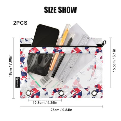 Binder Pencil Pouches Ice Hockey Pen Case Cartoon Players | Clear Window 3 Rings, Cosmetic Bags School Office Supplies Cosmetic Makeup Bag 2 Psc - color: Multicolored-4