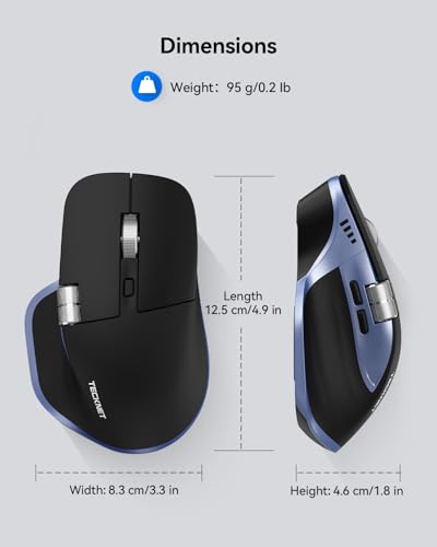 TECKNET Wireless Mouse, Bluetooth Mouse (BT5.3/5.0 & 2.4G) Rechargeable Ergonomic Optical Mouse with 6 Adjustable DPI, Side Scroll, USB A Receiver, 7 Buttons, Wide Compatibility - Black & Blue - color: Black & Blue