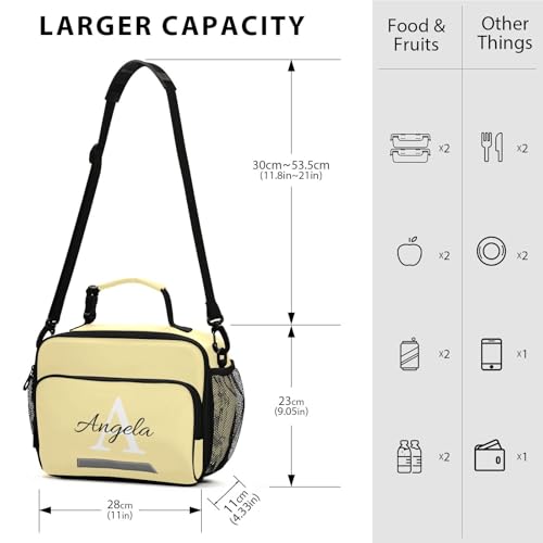 Custom Student Lunch Bag for Boys Girls Butter Yellow Personalized Name Lunch Box Insulated Cooler Bag for School Picnic Office - color: Multi04