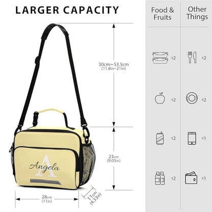 Custom Student Lunch Bag for Boys Girls Butter Yellow Personalized Name Lunch Box Insulated Cooler Bag for School Picnic Office - color: Multi04