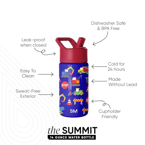 Simple Modern Kids Water Bottle with Straw Lid | 14oz Insulated Stainless Steel Kids Tumbler & Spill Proof Toddler Cup for School, Girls, Boys | Summit | Under Construction - color: -Under Construction, size: 14 Ounces