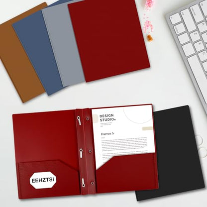 12-Pack Plastic Folders with Pockets and Prongs, 2-Pocket Folders with 3 Fasteners, Holds 8-1/2" x 11" Paper for School/Office/Home - color: Red, size: 12-Pack