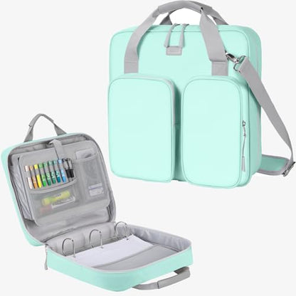 3 Inch 3 Ring Zipper Binder with Shoulder Strap & Handle & Multi-Pocket - 3" Binder with Zipper for School, Compatible with 13-Inch MacBook/Tablet -Patent Design Light Blue | Binder Bag with Laptop organizer for School Travel,Fit 13" MacBook & Tablet,700