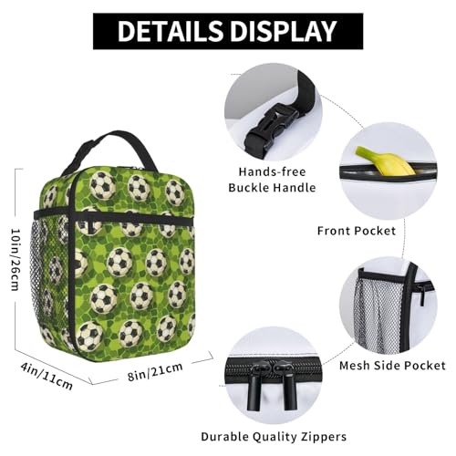Soccer Lunch Box for Kids Aldults, Ball Sport Style Reusable Thermal Insulation Cooler Tote Bags, Grass Football Print Insulated Bag for Student, School Picnic Camping Travel, Gifts - color: Soccer01