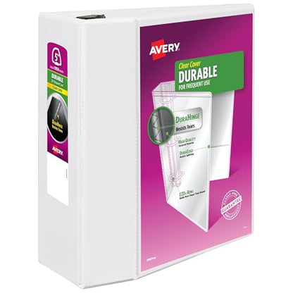 Avery(R) Durable View 3 Ring Binder, 5 Inch EZD Rings, 1 White Binder (09901) - size: 5", style: 1 Pack