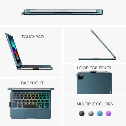 edaiser Swivel Keyboard Case for iPad 11th (A16) & 10th Generation, Blue | 360 Degree Rotatable Protective Cover | Pencil Holder | Multi-Touch Trackpad | RGB Backlit | Flexible Adjustable View Angle - color: Navy Blue, size: iPad 10th/11th (a16)