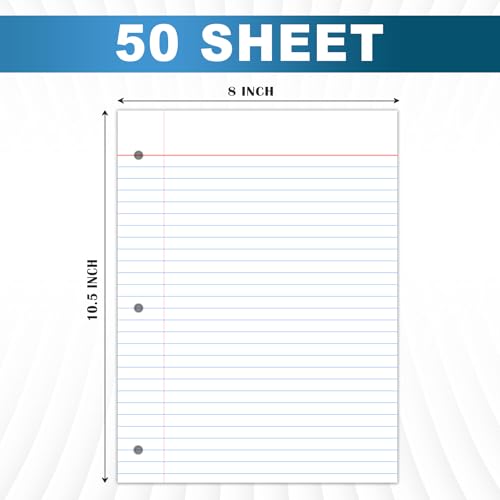 Loose Leaf Paper, 50 Sheets, Wide Ruled Filler Notebook Paper, 8" x 10.5", Bulk Notebook Papers,3 Hole Punched Loose Leaf Paper for 3 Ring Binders,Loose Leaf Office Paper, (White)