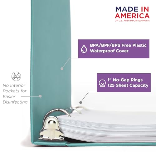 Carstens 1-Inch Heavy Duty 3-Ring Binder - Side Opening, Powder Blue, Durable Plastic, No-Gap Rings, Waterproof Cover No Pockets, Holds 125 US Letter Sheets, BPA-Free, Made in USA (8704-3R) Case of 18 - color: Light Blue, size: Case of 18