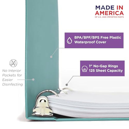 Carstens 1-Inch Heavy Duty 3-Ring Binder - Side Opening, Powder Blue, Durable Plastic, No-Gap Rings, Waterproof Cover No Pockets, Holds 125 US Letter Sheets, BPA-Free, Made in USA (8704-3R) Case of 18 - color: Light Blue, size: Case of 18