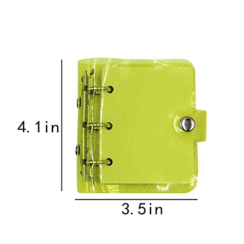 Mini Transparent 3-Ring Binder Covers Clear Soft PVC Notebook Round Ring Binder Cover Protector Snap Button Closure Loose Leaf Folder with Blank Inner Papers - color: Shiny Yellow