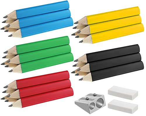 Marspark 30 Pcs Short Triangular Fat Pencils Bulk First Day of School 3.5 Inch Wooden Jumbo Pencils with Sharpener and 2 Erasers for Preschoolers, Kindergarten, Toddlers, Beginners(Vivid Colors) - color: Vivid Colors