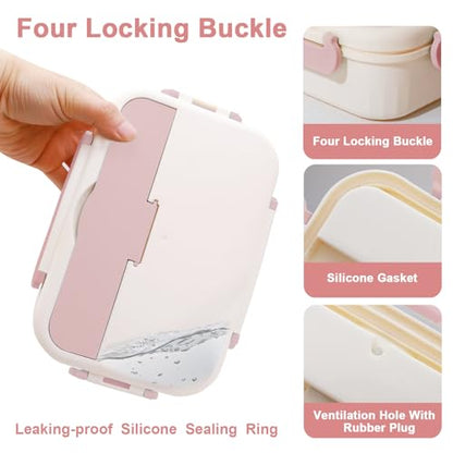 Bento Box Adult, 1800 ML Bento Lunch Box for Kids Children with 3 Compartments, Lunch Food Containers with Spoon & Fork, Microwave & Dishwasher Safe, BPA-Free and Food-Safe Materials(Pink) - color: Pink