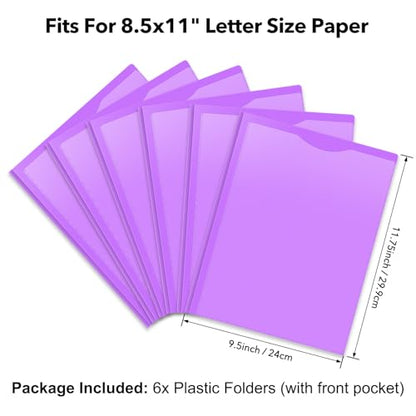 Briartw Heavy Duty Plastic Pocket Folder with Prongs for Letter Size Paper - 6 Pack Light Purple File Folder with Clear Front Pocket - 2 Pockets and 3 Prongs,As Well As 2 Card Slots - Pocket Folders - color: Light Purple