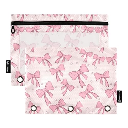 Binder Pouches,Pink Bows Ribbons Elegant Pencil Pouch for 3 Ring Binder 2 Pack Clear Pencil Bag with Zipper for Office School Supplies - color: Multicolored 17
